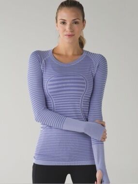 Lululemon Swiftly Tech Long Sleeve T-shirt Size 10 logo blue striped